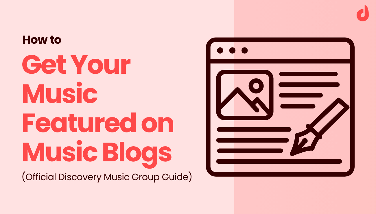 Illustration of a blog article page with an image placeholder and a pen, representing music blog features