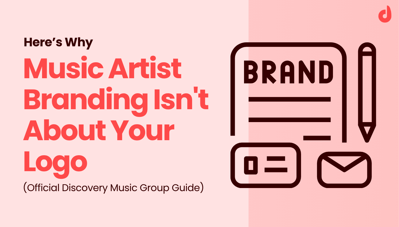 Illustration of a brand document with a pencil, ID card, and email icon representing artist branding elements